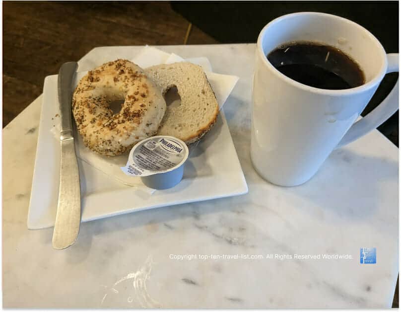 Bagel and coffee at Orbis Caffe in Mt. Lebanon, PA