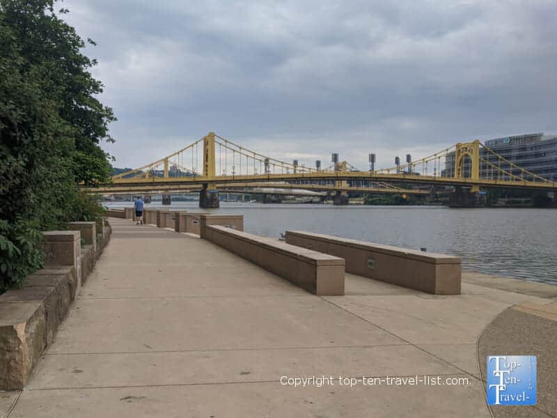 View of the Three Sisters bridges via the Three Rivers Heritage trail in downtown Pittsburgh