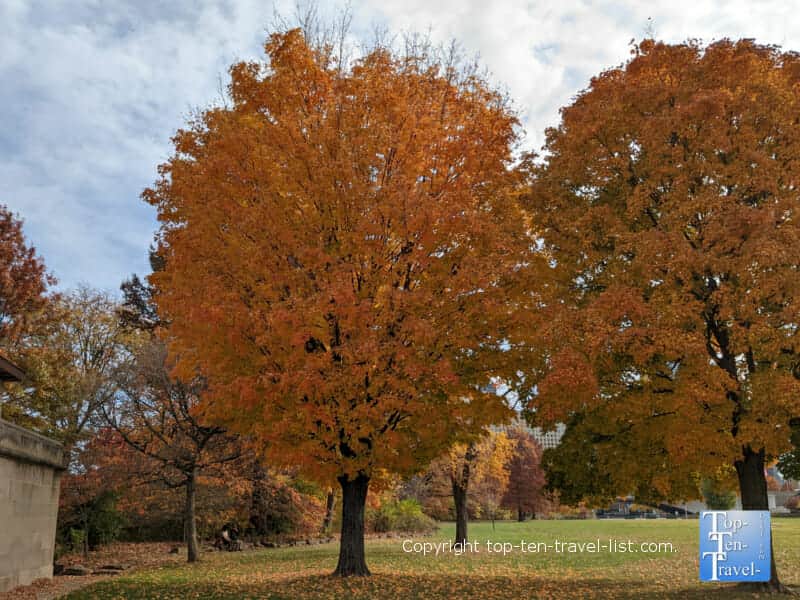Beautiful fall foliage at Point State Park in downtown Pittsburgh