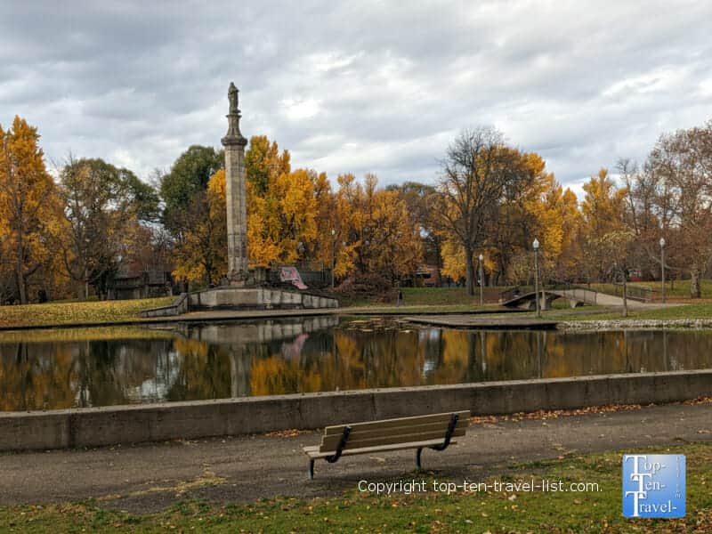 Fall colors surrounding Allegheny Commons Park in Pittsburgh 