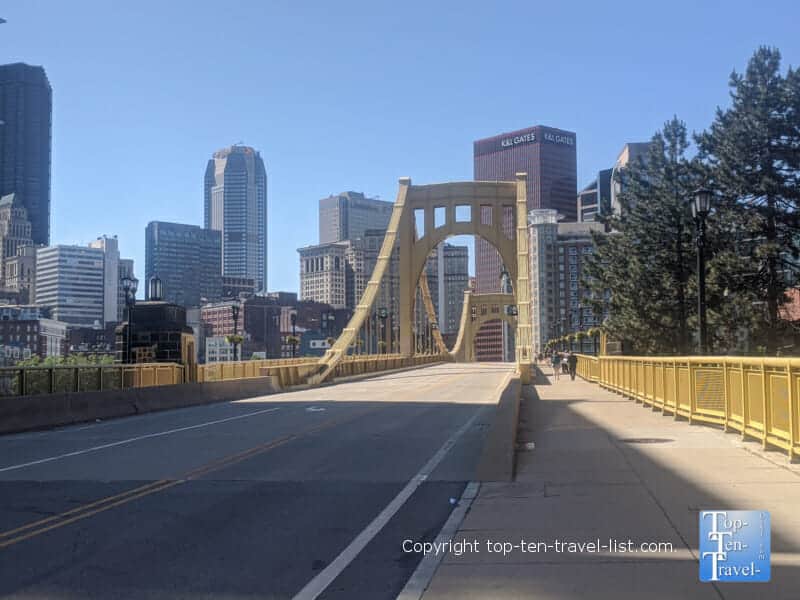 Walking across the Andy Warhol bridge in downtown Pittsburgh