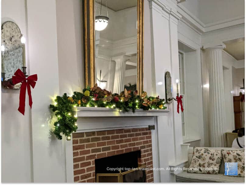 Fireplace with garland at the Omni Bedford Springs resort