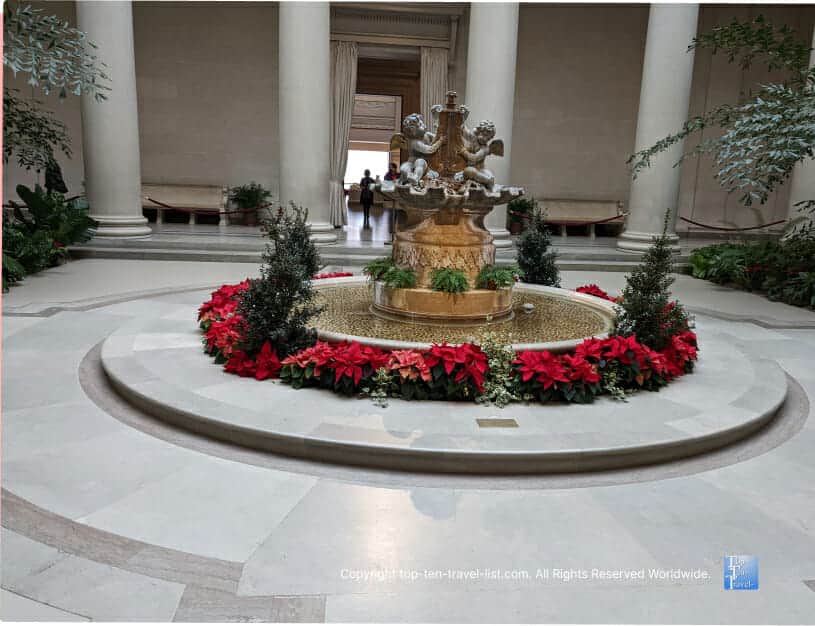 Holiday poinsettia display at The National Gallery of Art in DC