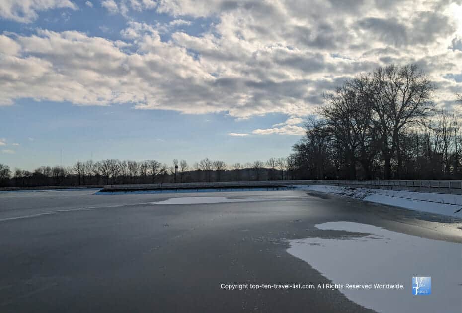 Highland Park reservoir in Pittsburgh in winter