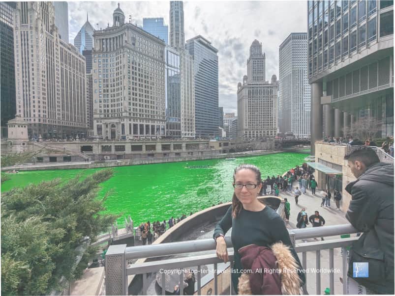 Watching the Chicago River dyed green