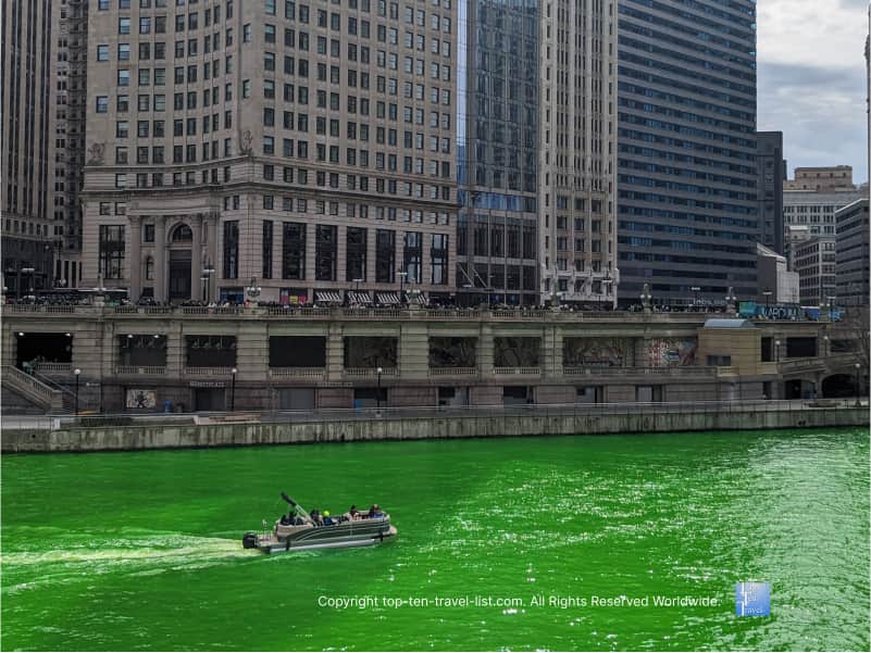 Chicago River dyed green for St. Patrick's Day 