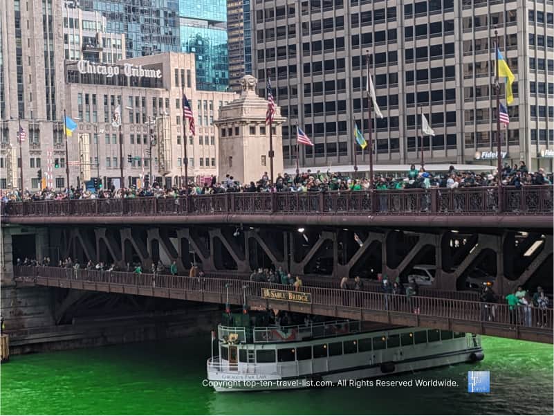 Michigan Ave. bridge in Chicago on St. Patrick's Day 
