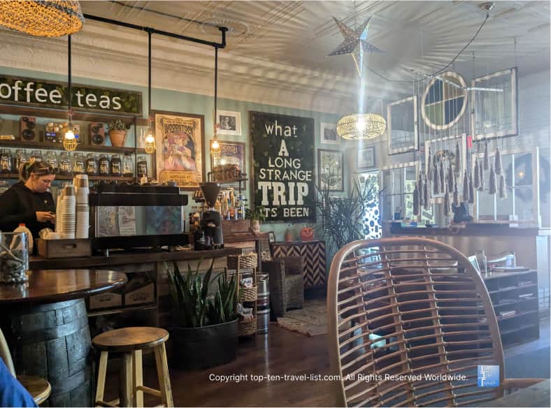 Unique 70's theme at Woodstock Cafe in Vermillion, Ohio