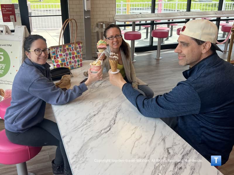 Enjoying a rainbow cone and other ice cream treats in Dyer, Indiana