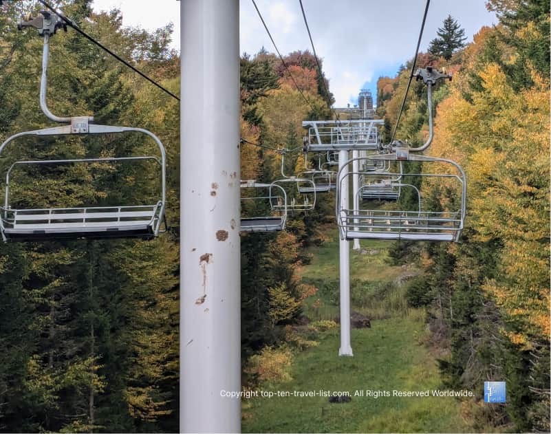 Fall foliage chairlift rides at Snowshoe Mountain Resort in West Virginia