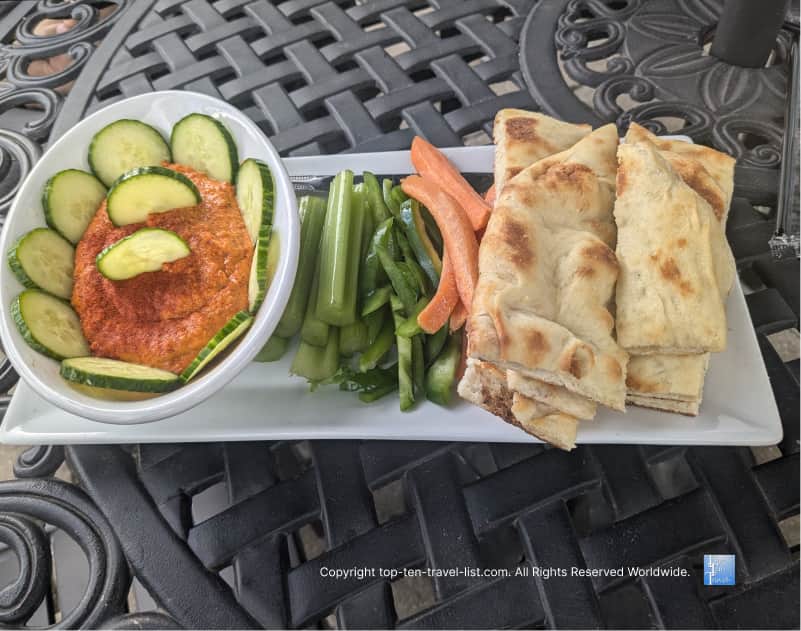 Hummus platter at Cheat Mountain Pizza in Snowshoe, West Virginia