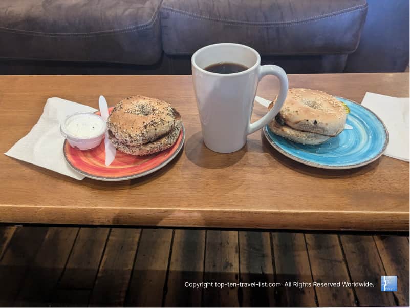 Bagel at Harbor Perk coffeehouse