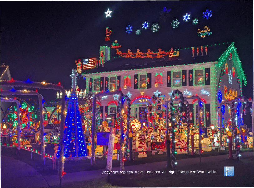 Festive over-the-top Christmas display at Crown Point Parkway in Strongsville, Ohio