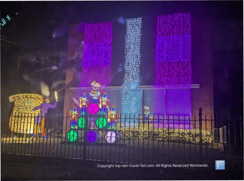 Festive light display at Nela Park in East Cleveland