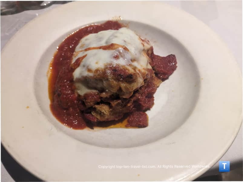 Eggplant Parmesan at Papa Joe's restaurant in Orland Park
