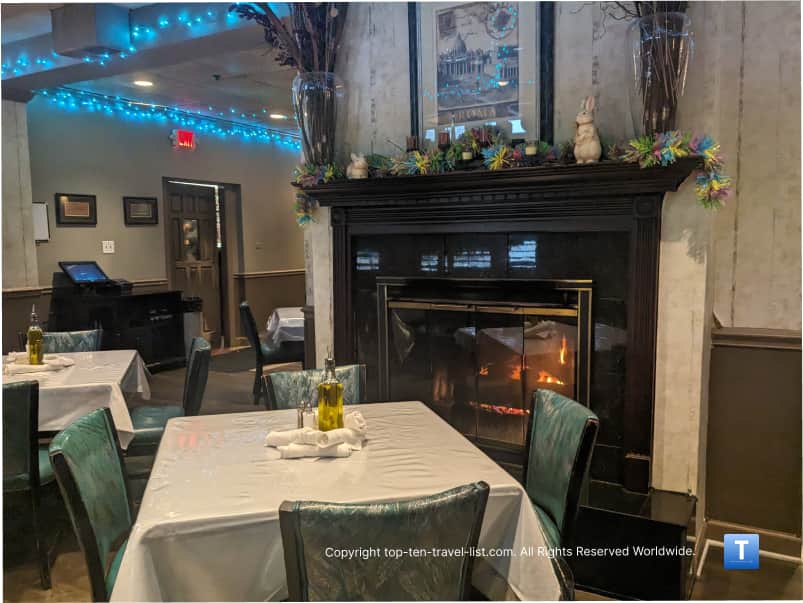 Fireplace at Papa Joe's restaurant in Orland Park