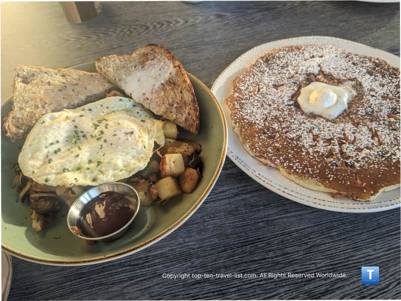 Seasonal pumpkin pancakes at First Watch