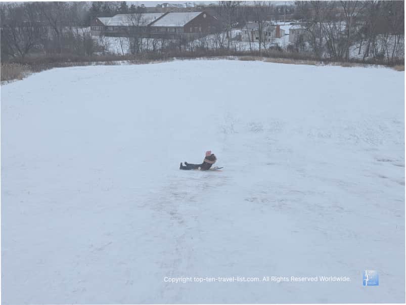 Sledding at Engle Rd in Big Creek Reservation in Cleveland