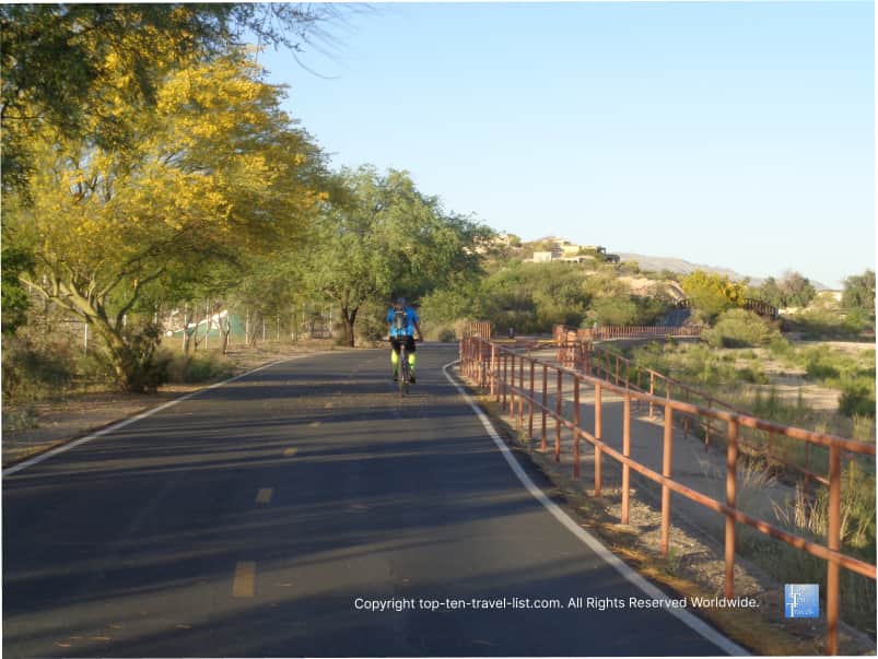 Tree-lined Canada del Oro Riverfront path in Oro Valley, Arizona
