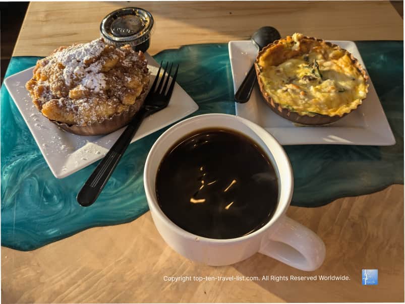 Veggie quiche and Baked French Toast at Metropolitan Coffee in Cleveland