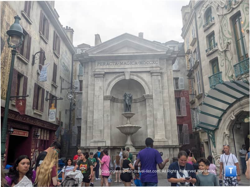 Crowds at the Ministry of Magic at Epic Universe 