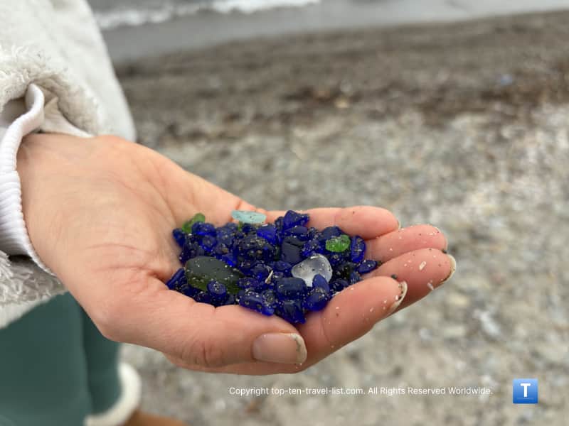 Beautiful blue cobalt seaglass at Conneaut Township beach in Ohio