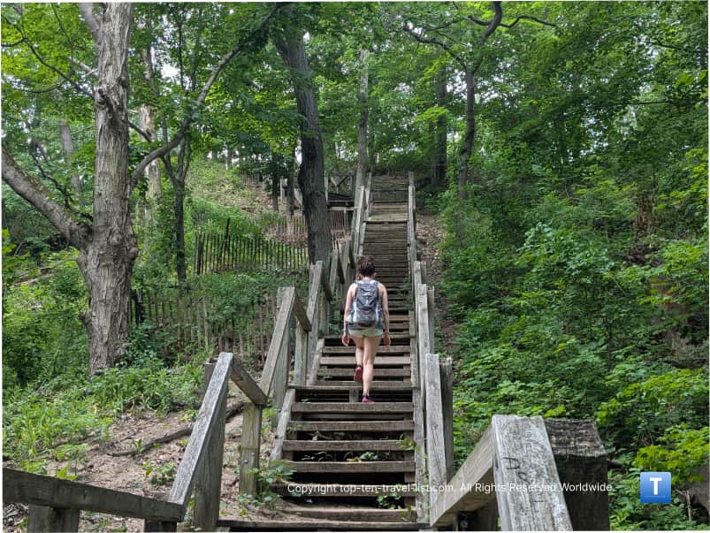 Staircase up to Mt. Tom sand dune at Indiana Dunes State Park