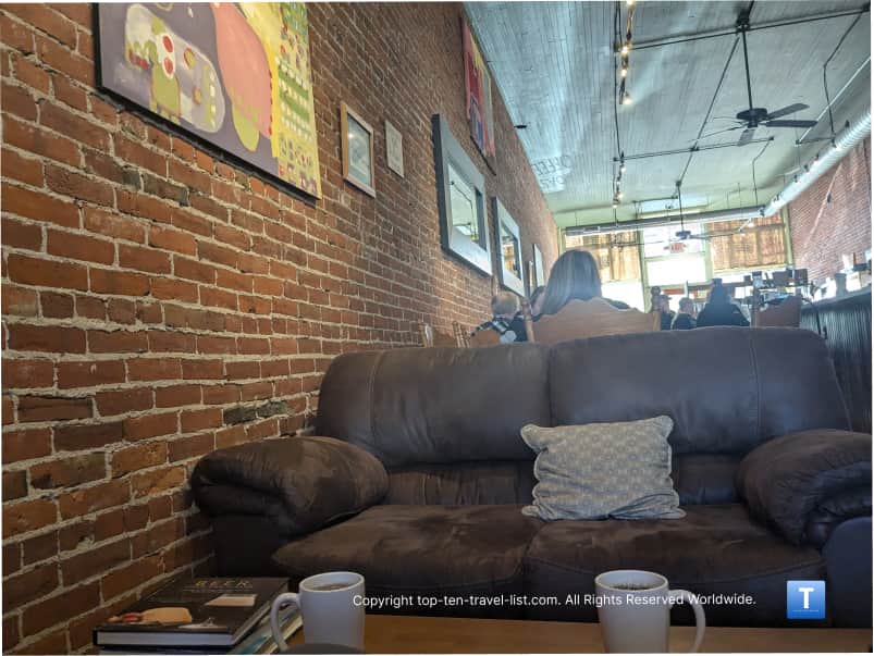 Brick walls at Harbor Perk Coffeehouse
