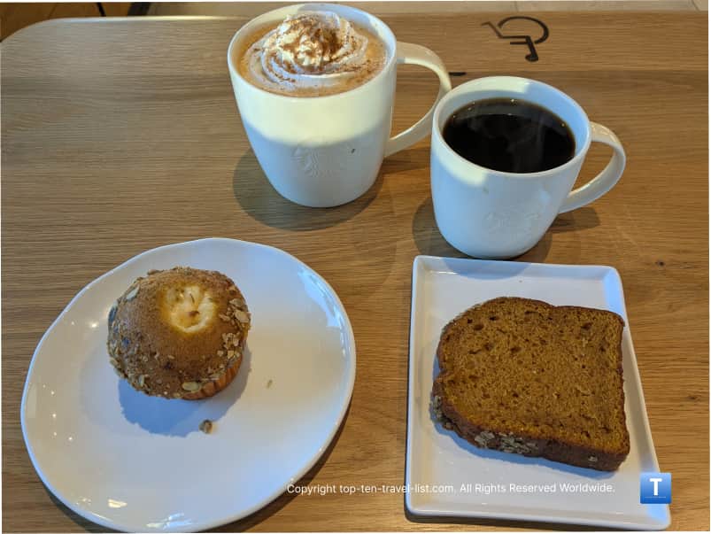PSL and pumpkin treats at Starbucks