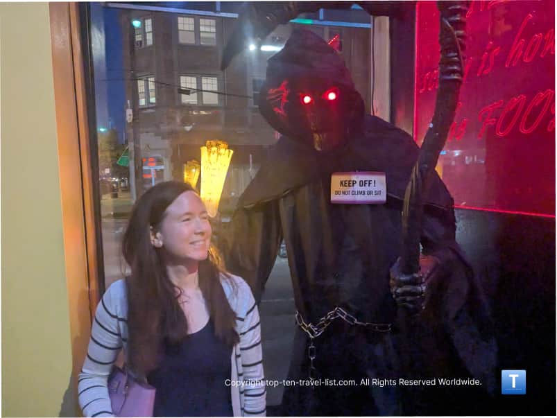 Spooky entrance demon at the Haunted House Restaurant