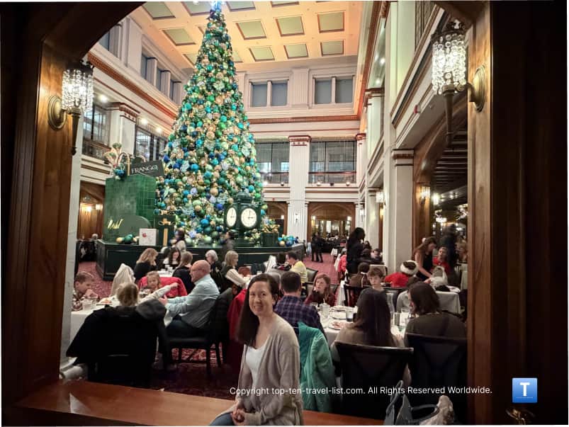 Selfie station and view of the Great Tree at The Walnut Room