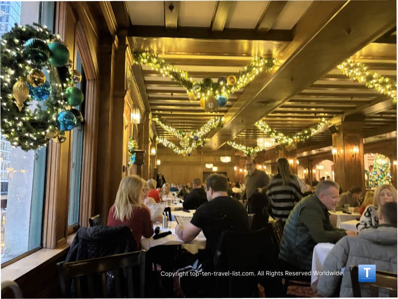 Festive holiday decor at The Walnut Room on State Street