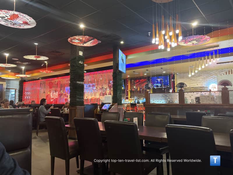 Colorful ambiance at Omizu Japanese restaurant in Parma Heights, Ohio