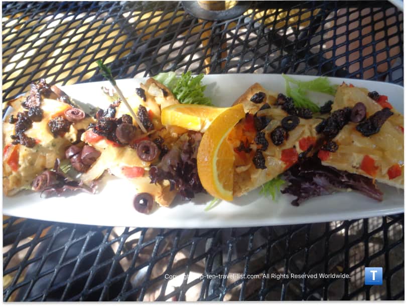 Hummus pizza at Secret Garden Cafe