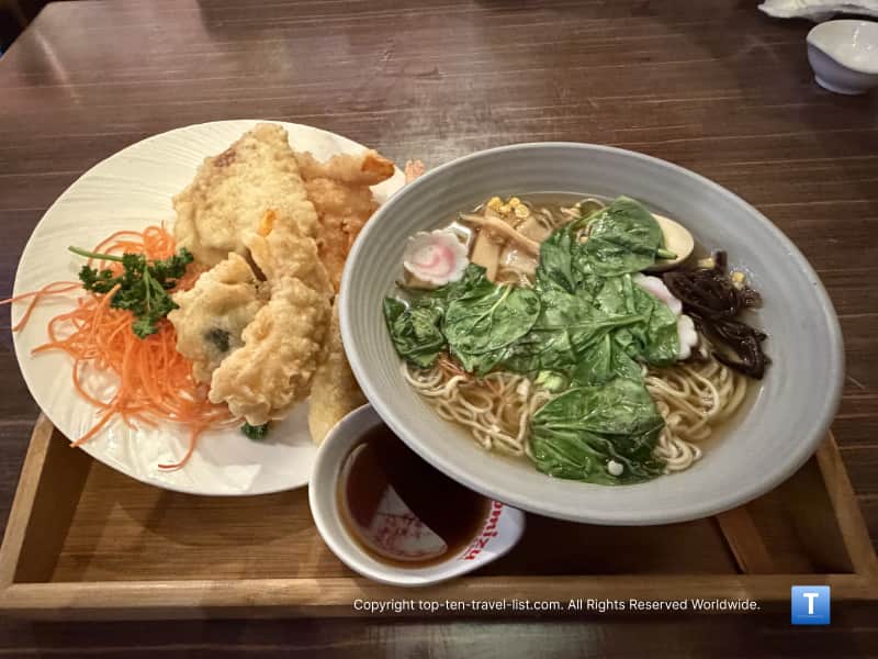 Shrimp tempura ramen bowl at Omizu Japanese in Parma Heights, Ohio