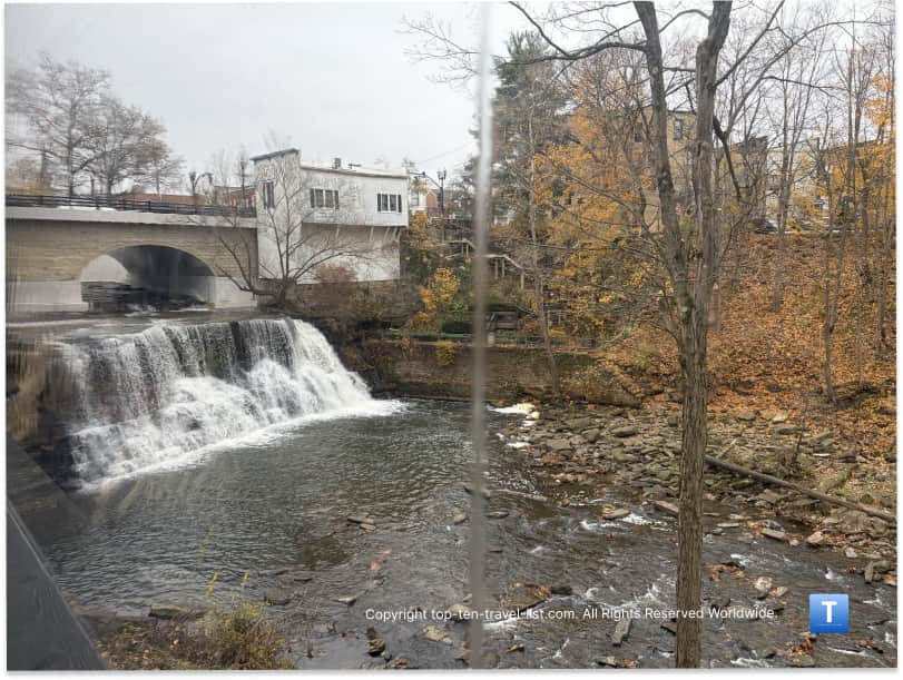 Views of the waterfall from 17 River Grille in Chagrin Falls