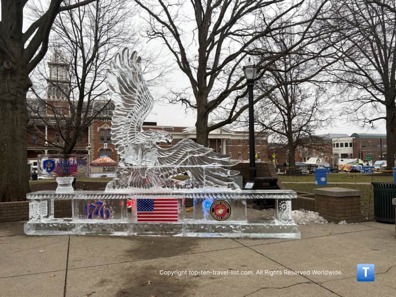 Eagle ice sculpture at the Medina Ice Festival
