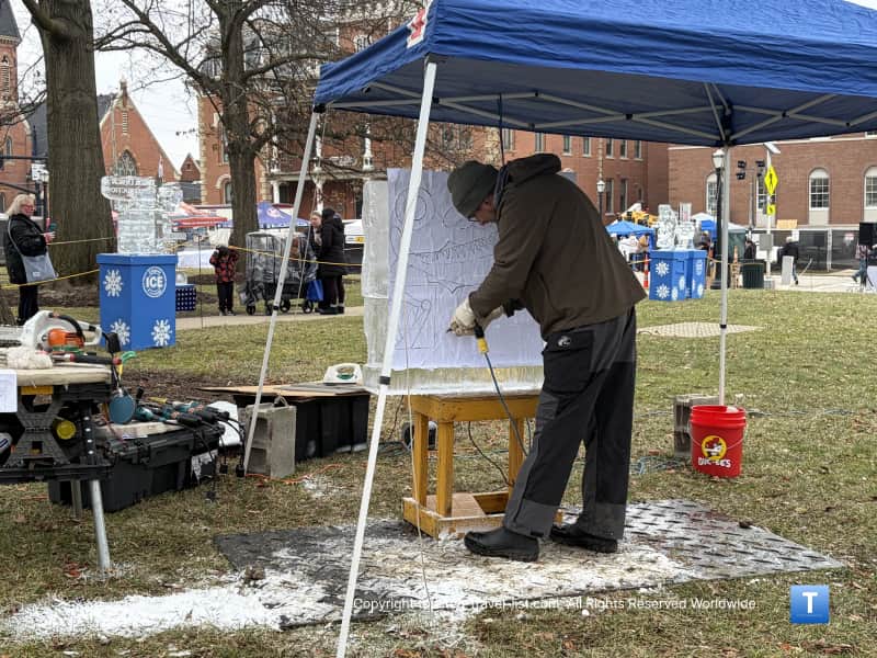 Carving ice at the Medina Ice Festival