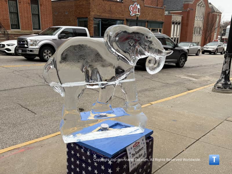 Elephant ice sculpture at the Medina Ice Festival