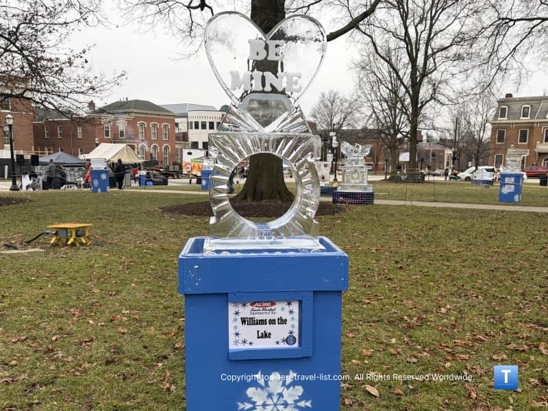 Engagement ring ice sculpture at the Medina Ice Festival