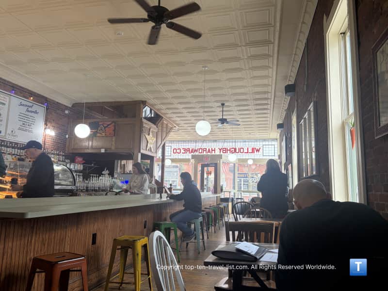 Cozy ambiance at Fiona's coffee shop in downtown Willoughby 