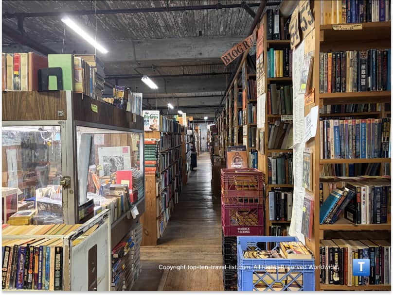 Aisles of books at John King Used books in Detroit