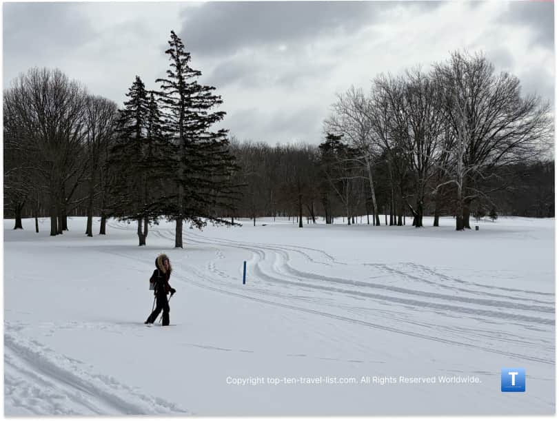 Snowshoeing on a cold day at Big Met Golf Course in Cleveland