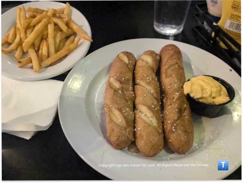 Bavarian pretzel sticks with cheese sauce