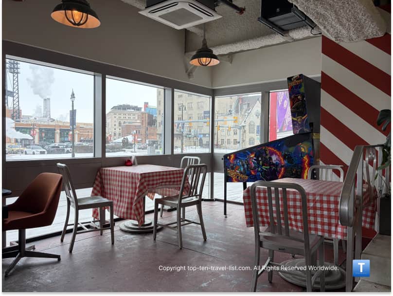 Small seating area at Eminem's Mom's Spaghetti restaurant in Detroit