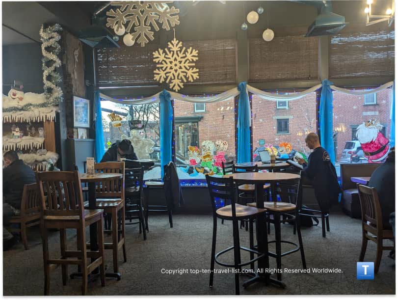 Winter frosty theme at Cool Beans coffeeshop in Medina, Ohio