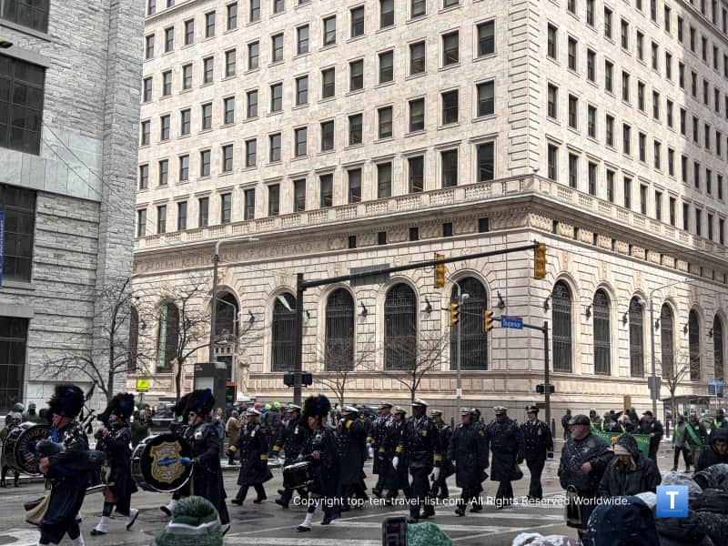 Bagpipers at the 2026 Cleveland St. Patrick's Day parade 