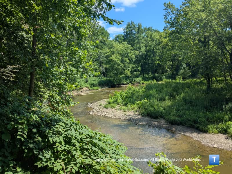 Views of Conneaut Creek from Middle Road covered bridge in Ohio