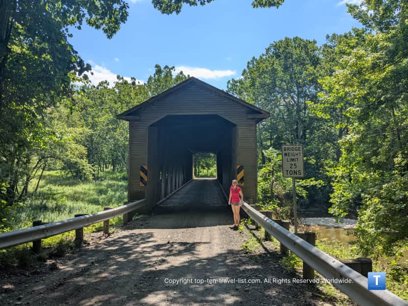Trees surrounding Middle Road covered bridge in Ohio