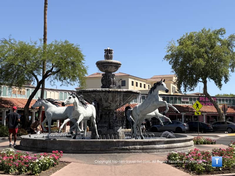 Bob Parks bronze horse fountain in Scottsdale